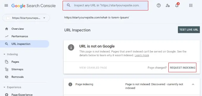 URL inspection tool