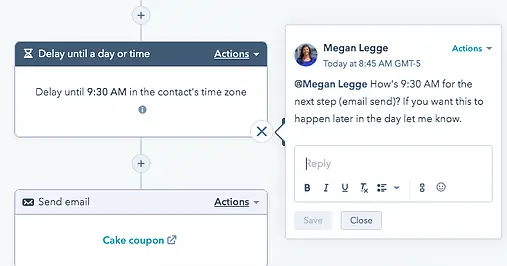 Comentar sobre um fluxo de trabalho no HubSpot - Colaboração entre departamentos