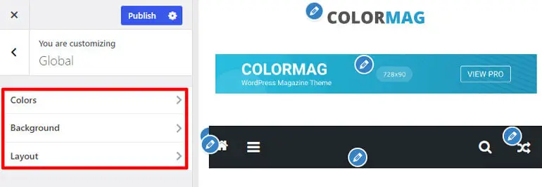 Personalizza il layout dello sfondo a colori