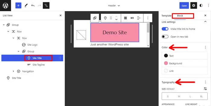 Esempio di personalizzazione del titolo del sito