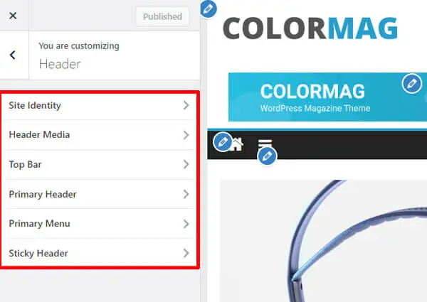 Diferentes opciones de encabezado