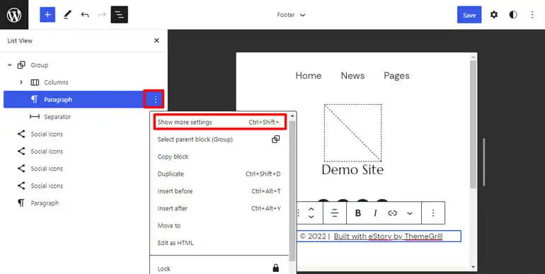 Abrir Mostrar más configuraciones