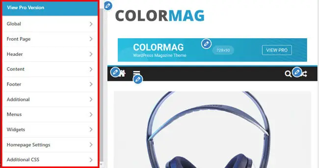 Параметры настройки на ColorMag