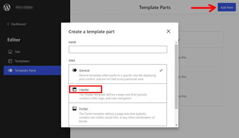 Clique em Adicionar novo para adicionar cabeçalho