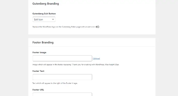 Gutenberg and footer branding settings