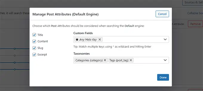 Add more attributes to search