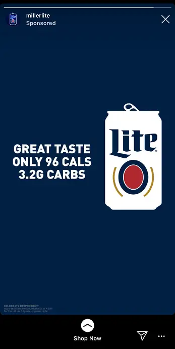 Miller Lite Instagram Hikayesi reklam örneği