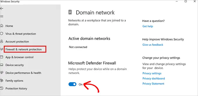 Switch the firewall toggle off