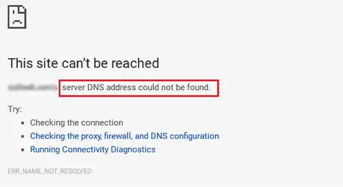 Preview of the DNS server not responding error