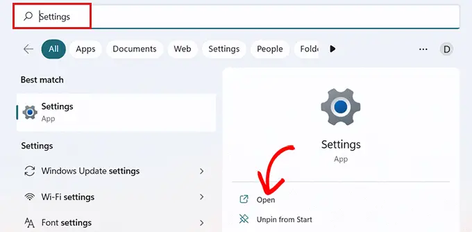 Go to Settings from the Start menu