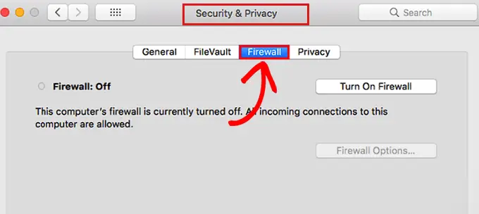 Turn off Firewall in Mac