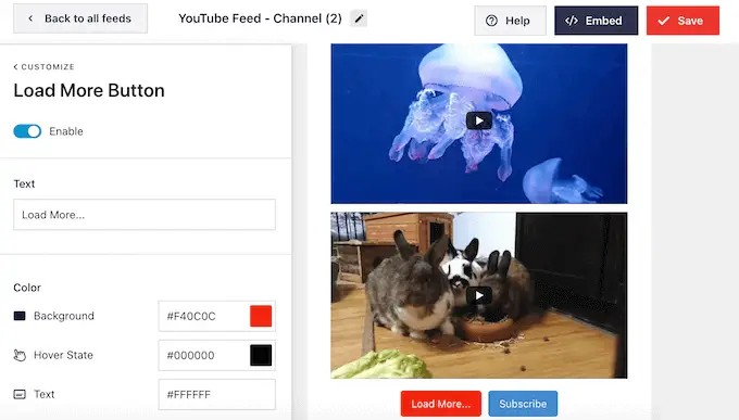 Customizing the YouTube gallery 'Load More' button