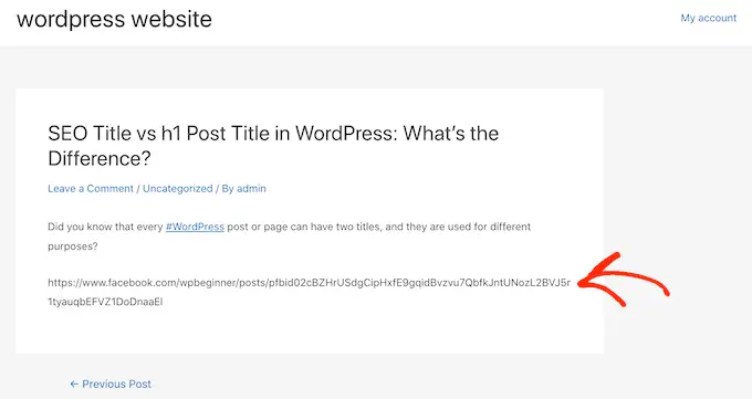 An example of an oEmbed error in WordPress