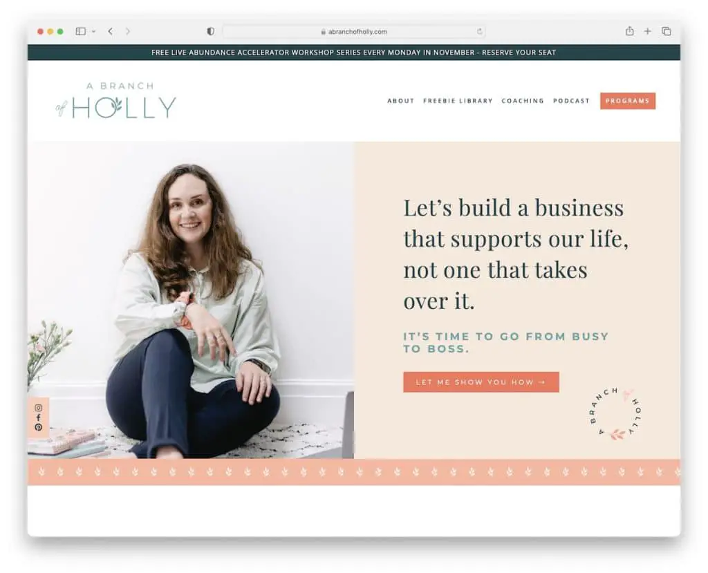 un ramo del sito Web di Holly Coach