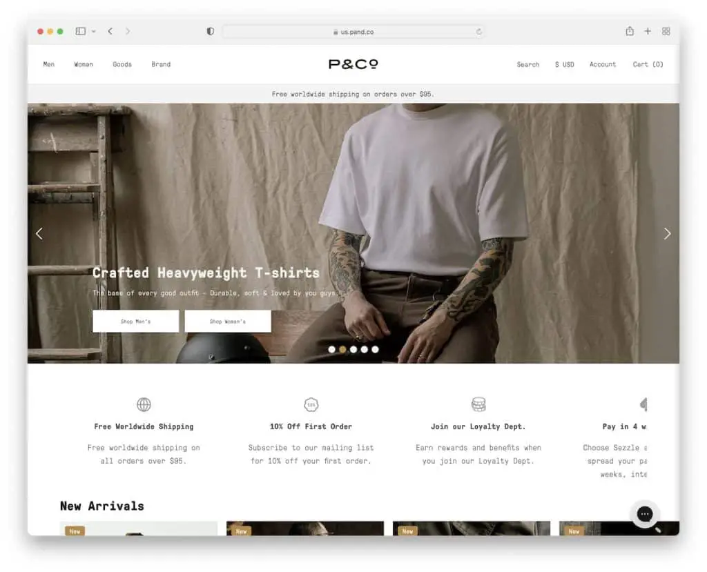 p and co shopify ウェブサイト