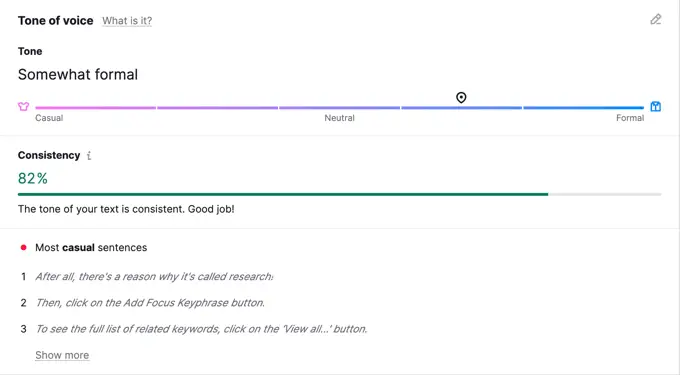 SEO Writing Assistant Tone of Voice Details