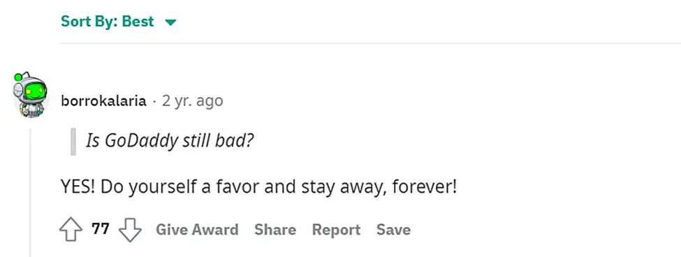 Reddit'ten GoDaddy görüşü