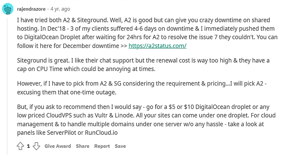 Reddit'ten A2 Hosting görüşü