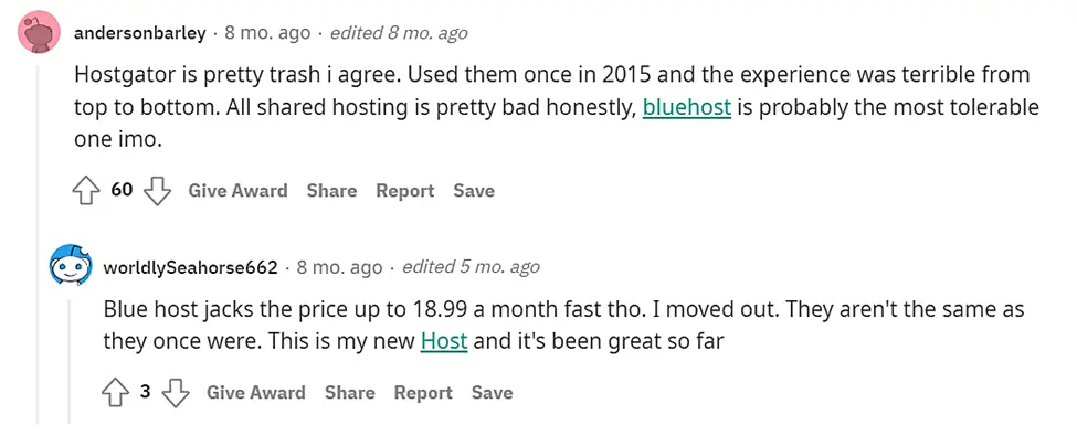 Reddit'ten HostGator görüşü