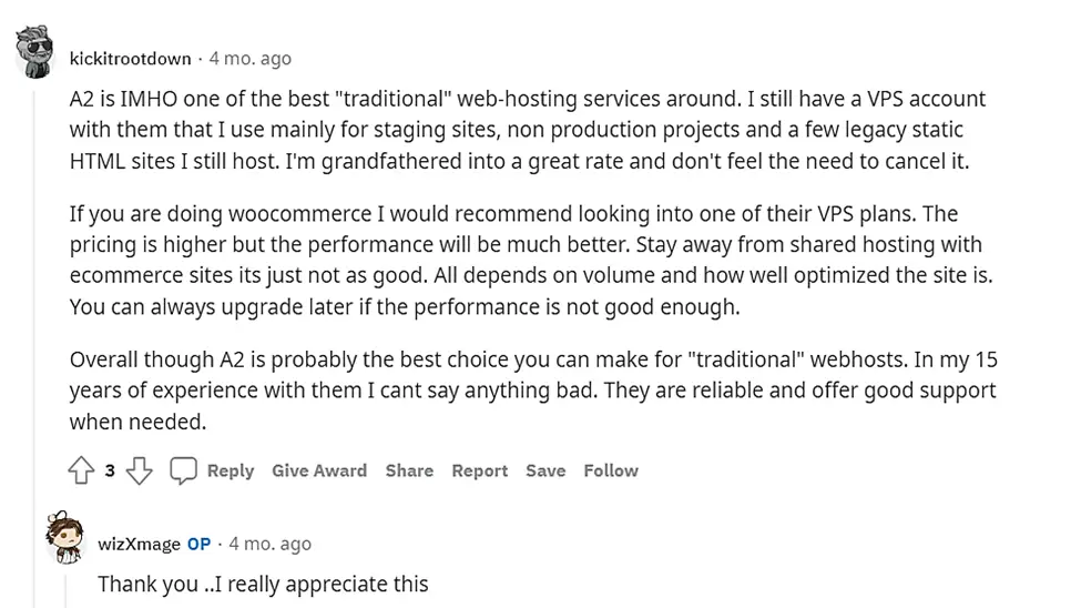 Reddit'ten A2 Hosting görüşü