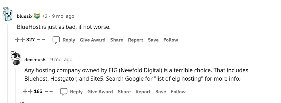 Pendapat Bluehost dari Reddit