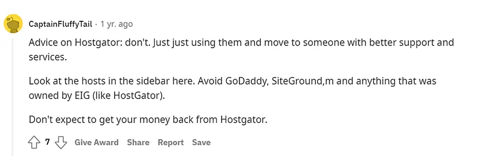 Opinione di HostGator da Reddit