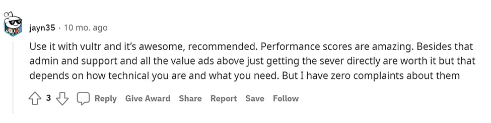 Reddit'ten Vultr için Cloudways görüşü