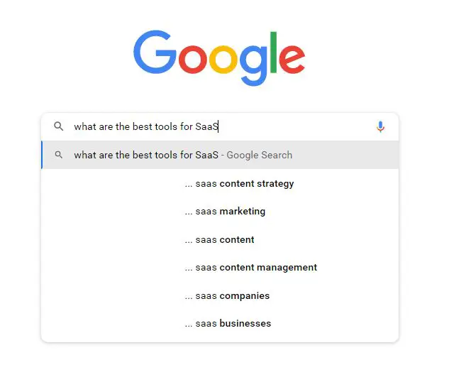 Google-Suche nach dem Begriff „Was sind die besten Tools für SaaS“.