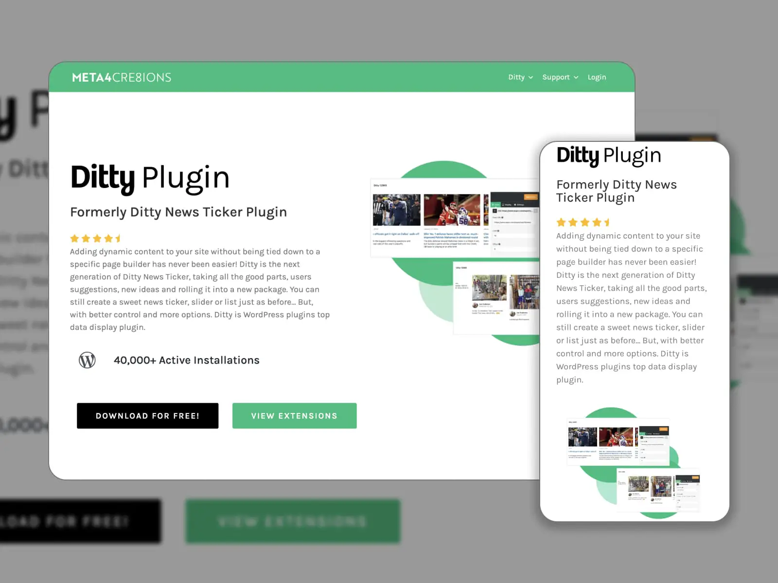 Homepage do plugin Ditty WordPress para site de notícias feito nas cores branco e verde.