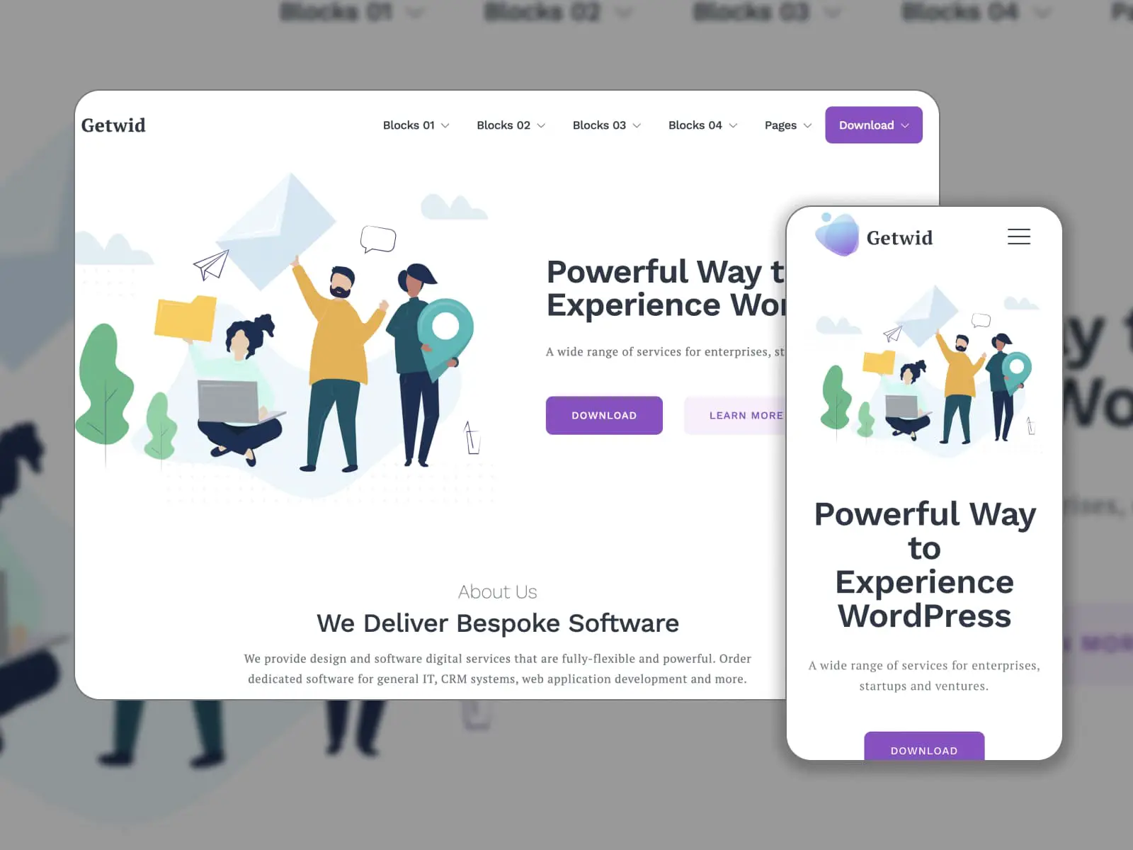 WordPress 뉴스 사이트에서 콘텐츠를 관리하기 위한 흰색 Getwid 플러그인의 데모 페이지입니다.