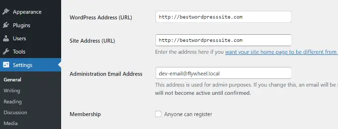 Ensure WordPress and site address are same