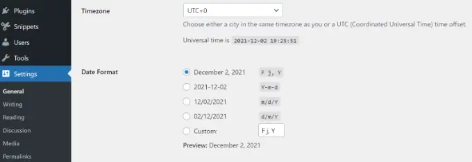 Edit the timezone settings