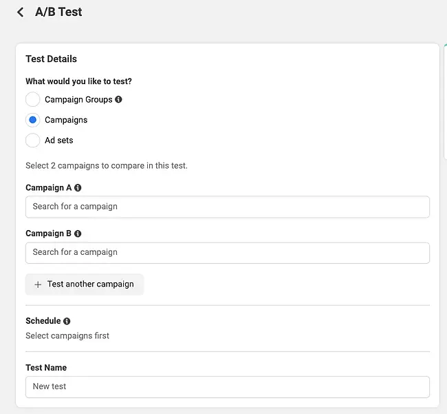 test a/b su facebook: impostazioni di test sugli esperimenti