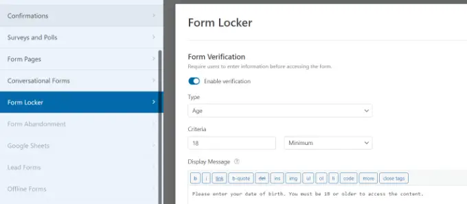 Enable age verification in WPForms