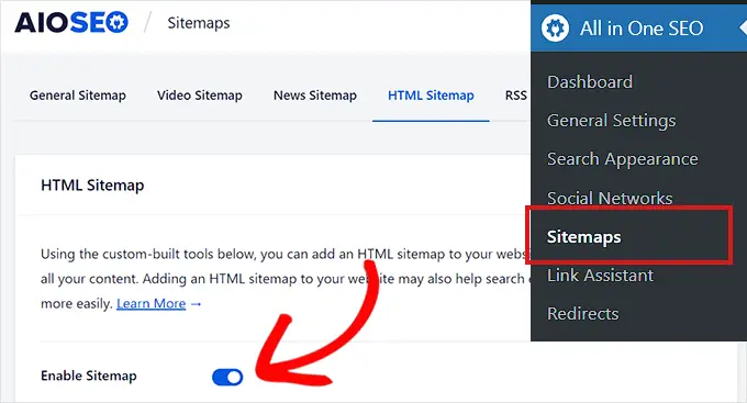 Toggle the Enable Sitemap switch