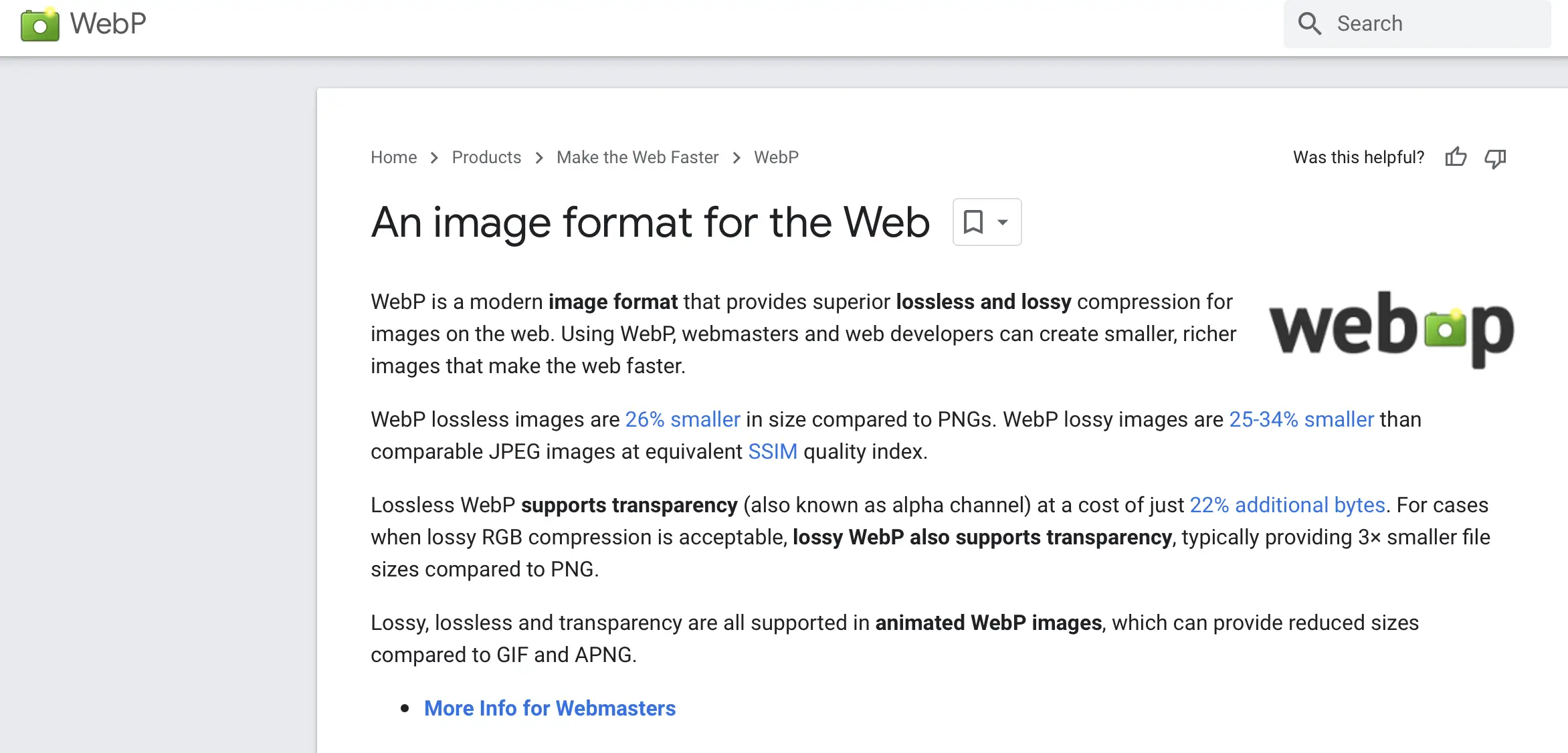 صفحة Google Developers تشرح تنسيق WebP. يمكن أن تساعد معرفة هذه المعلومات المستخدمين في الاختيار بين AVIF مقابل WebP