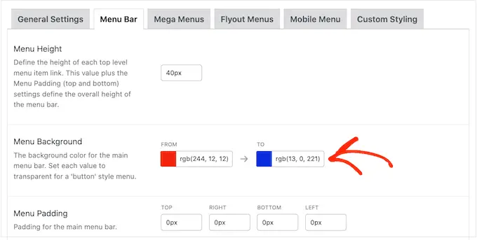 Adding custom colors to a WordPress megamenu