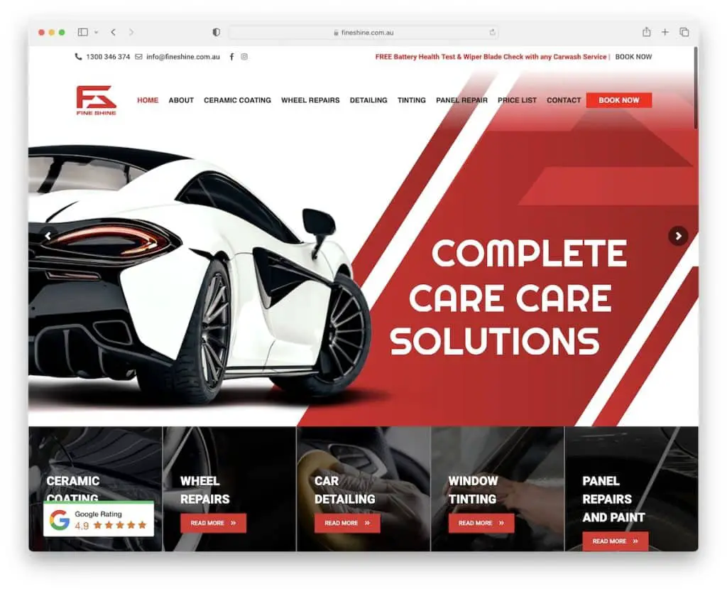 desain web cuci mobil bersinar halus