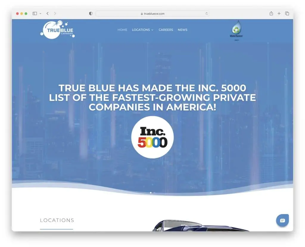 desain web cuci mobil biru sejati