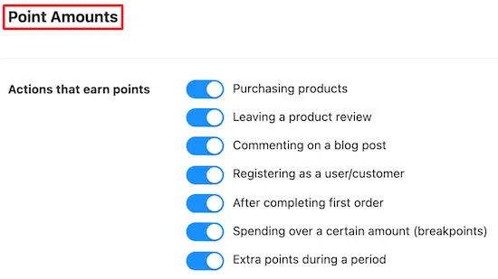 Point amounts toggle