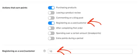 Awarding points for registering as a new customer