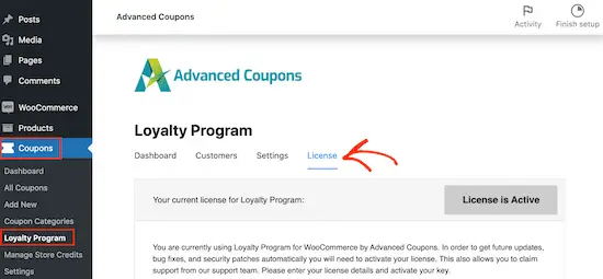 Adding a license to the Loyalty Program WordPress plugin