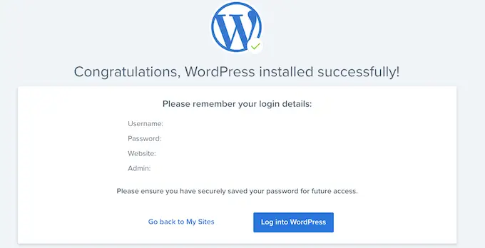 Log into your new WordPress website dashboard