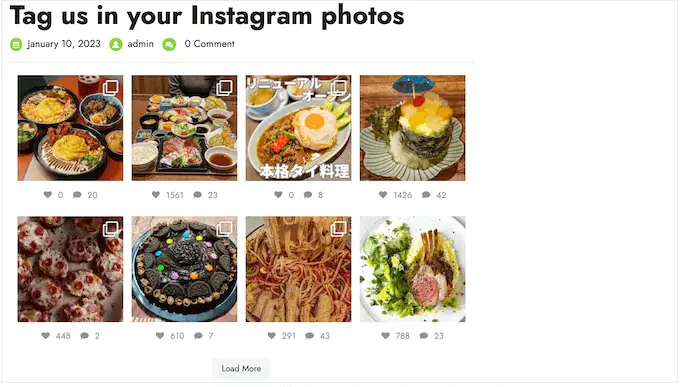 A food hashtag Instagram feed, created using Smash Balloon