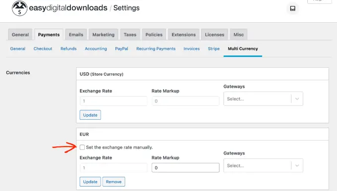 Multi currency settings in EDD