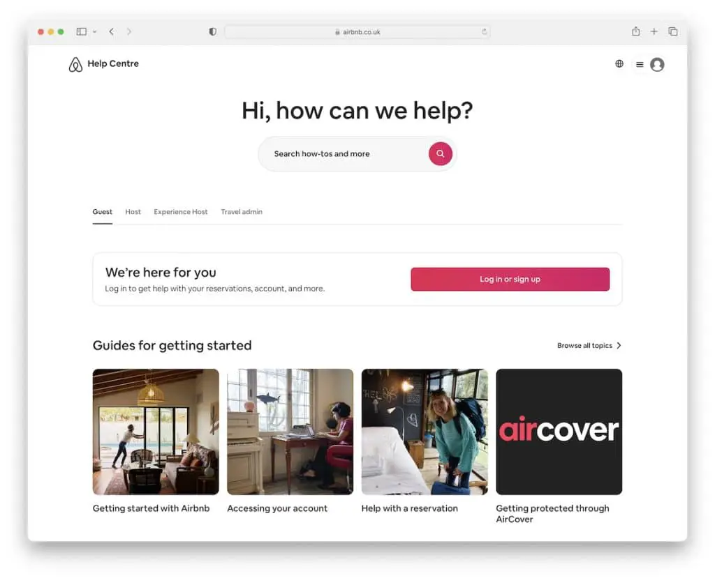 contoh halaman pusat bantuan airbnb