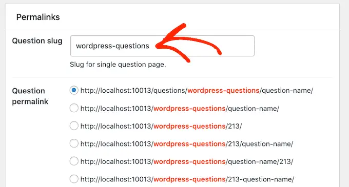 Changing the permalink settings on a Q&A WordPress website