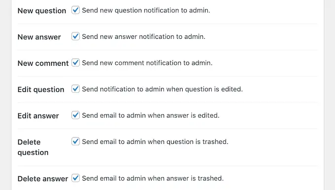 Changing the email notifications on a Q&A website