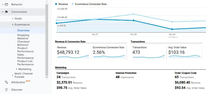 Ecommerce report in analytics