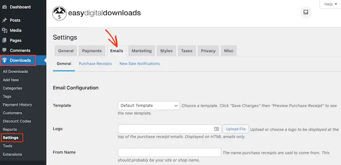 Customizing the Easy Digital Download emails